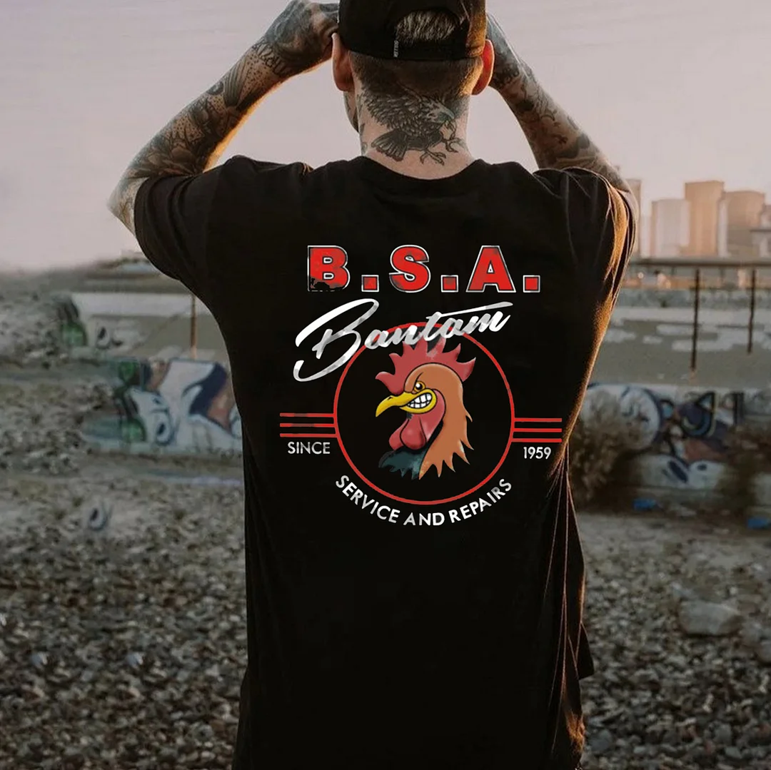 B.S.A BANTAM SERVICE AND REPAIRS Rooster Print Men's T-shirt