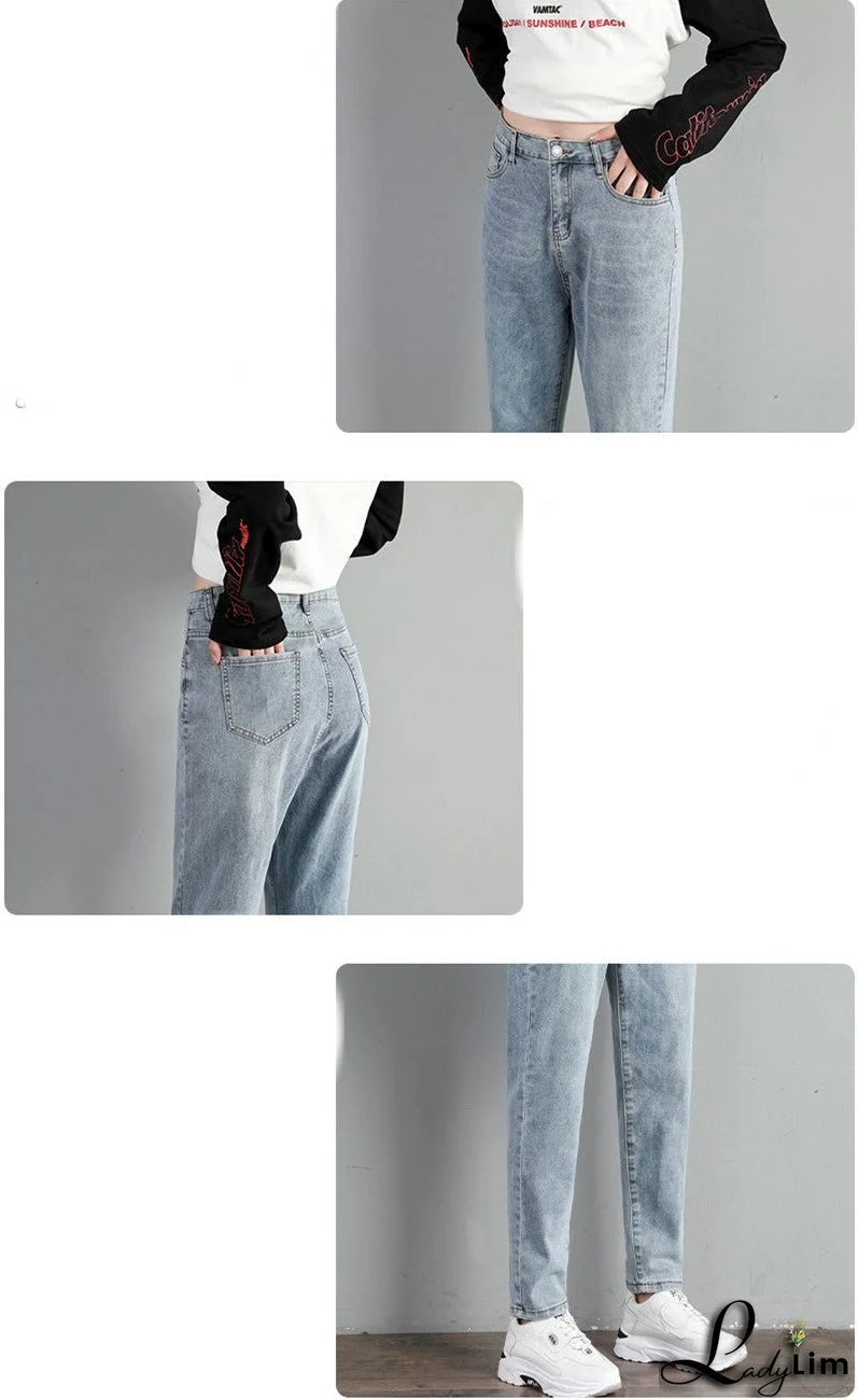 Women's Fashion Loose Straight High Waist Stretch Jeans
