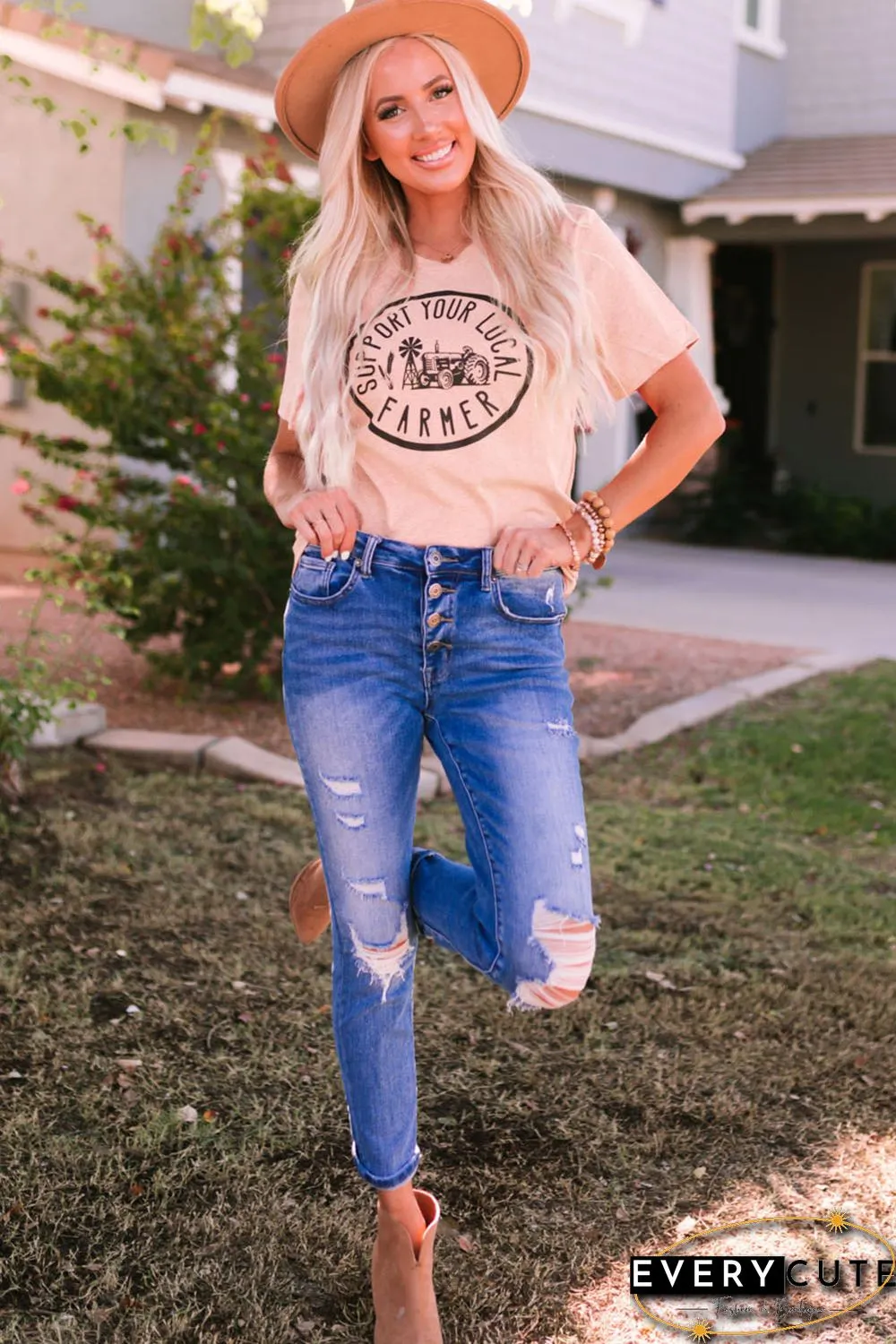 Pink Support Your Local Farmer Graphic Tee