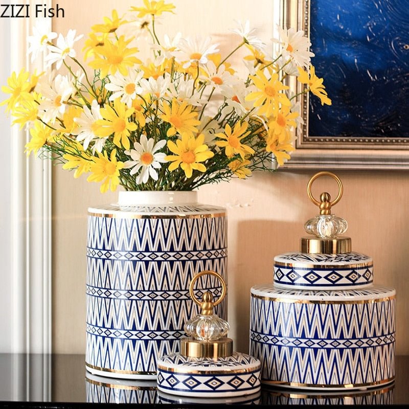 Geometric Storage Ceramic Pot Vases Floral Decoration  Jar