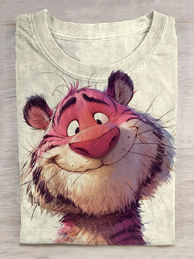 Comstylish Cute Tiger Art Print Short Sleeve Casual T-Shirt
