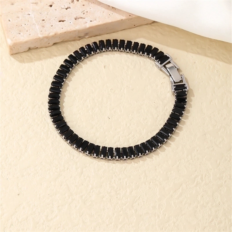 Copper K Gold Plated Rhodium Plated Shiny Plating Inlay Rectangle Zircon Bracelets