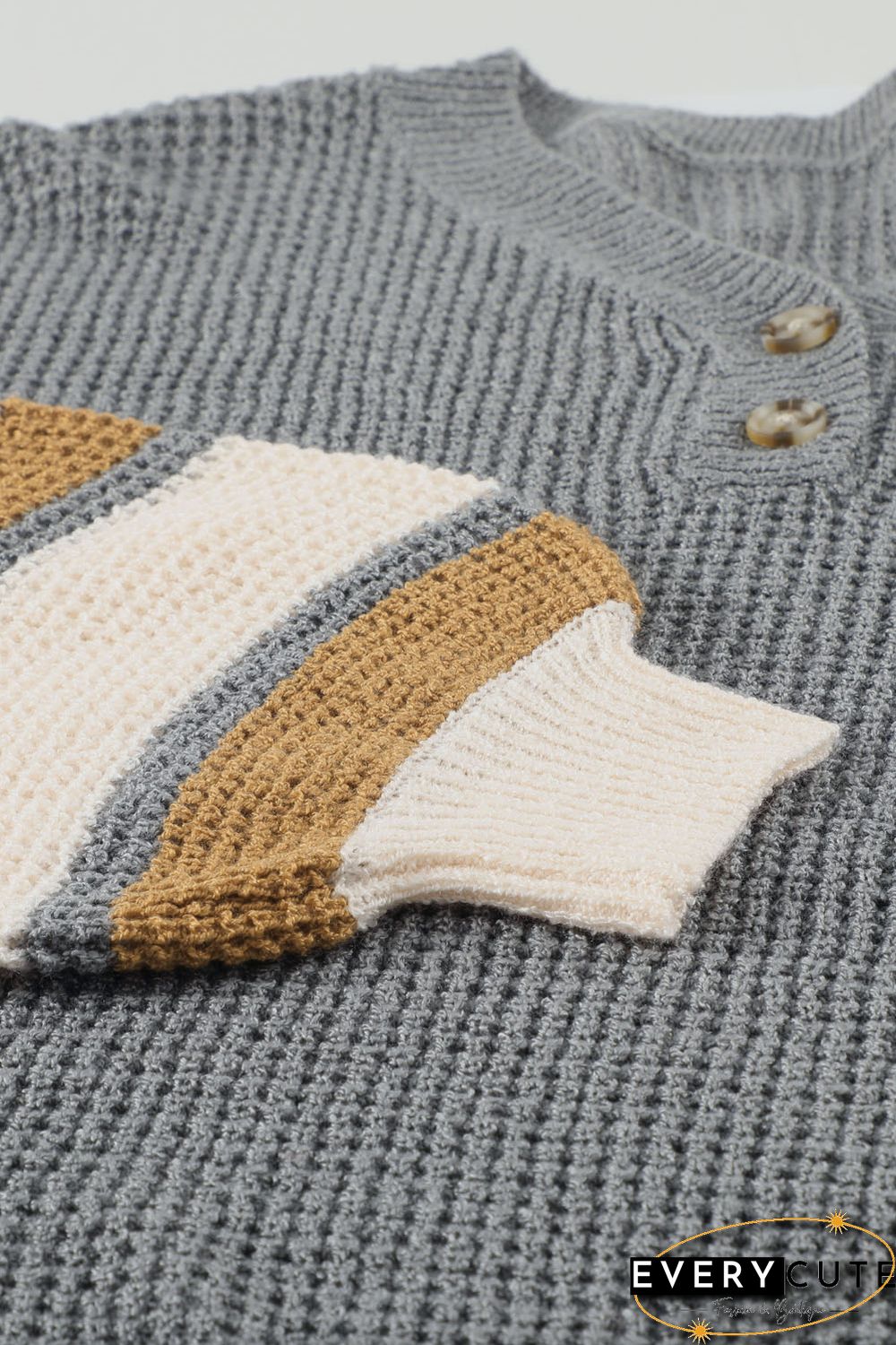 Gray Striped Raglan Sleeve Drop Shoulder Sweater