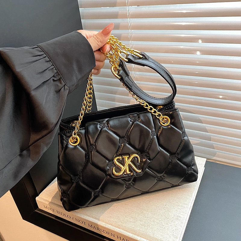 Women’s Pu Leather Letter Lingge Elegant Sewing Thread Square Flip Cover Crossbody Bag