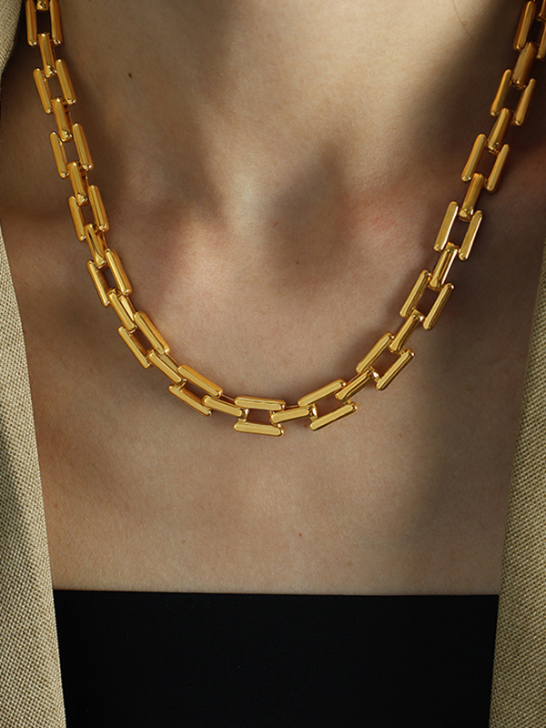 Geometric Chains Necklaces Accessories Bracelet Accessories Necklace-GOLD-One_size
