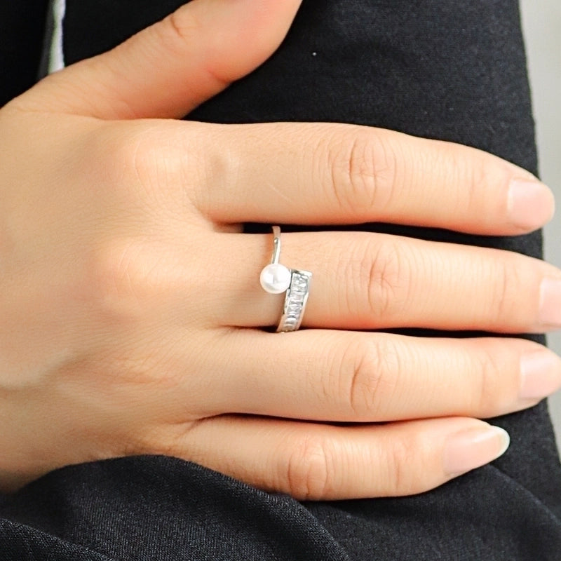 Copper 18K Gold Plated Silver Plated IG Style Minimalist Toggle Hollow Out Inlay Geometric Pearl Shell Zircon Open Rings