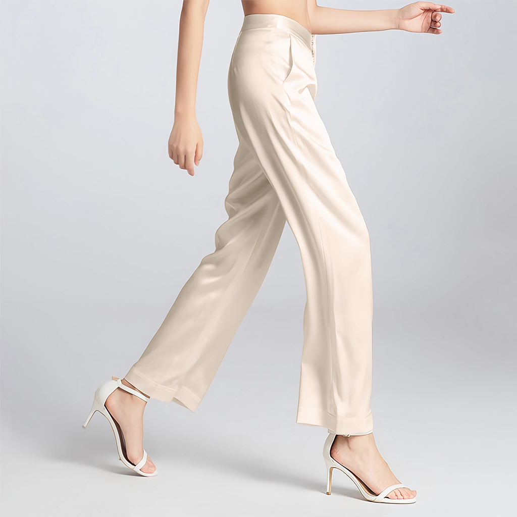 Pantalon droit uni à jambes larges pour femme- SOIE PLUS