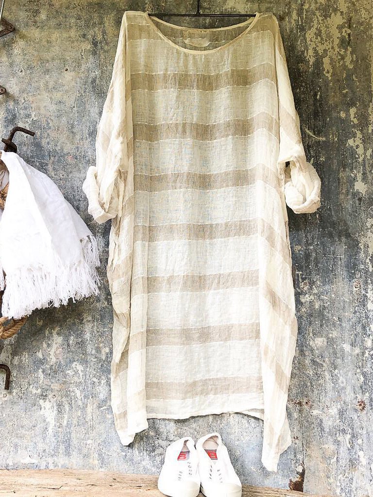 Womens Printed Asymmetrical Casual Linen Tee