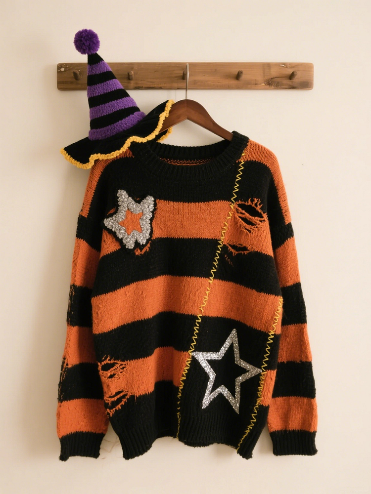 Halloween Contrast Patch Comfort Knitted Sweater
