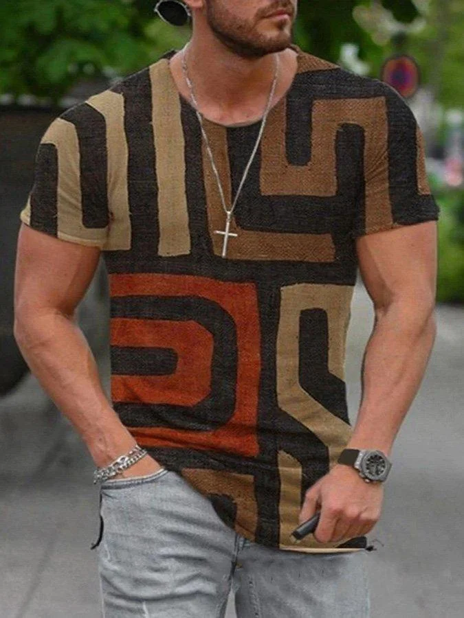 Brown Cotton Crew Neck Casual Shirts & Tops