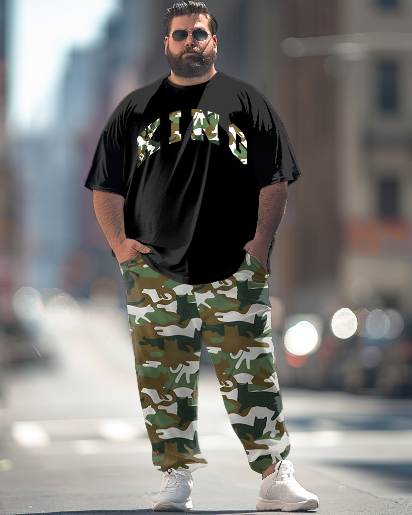 Camouflage King Pattern Printed T-Shirt Trousers Suit Men's Large