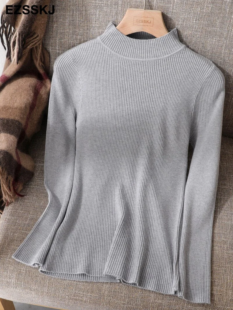 2021 Knitted Women high neck Sweater Pullovers Turtleneck Autumn Winter Basic Women Sweaters Slim Fit Black