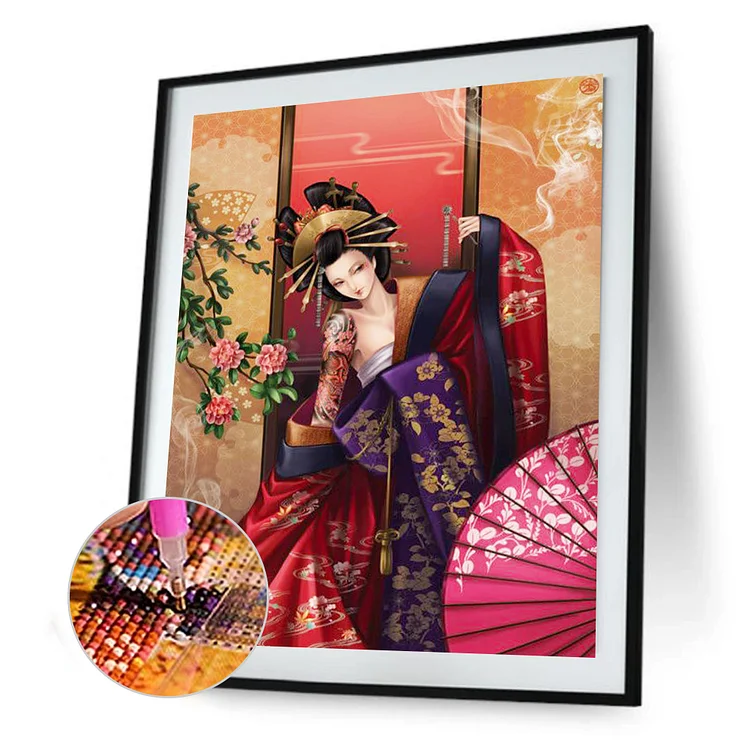 5D DIY Full Round Drill Diamond Painting Japanese Geisha Drawing