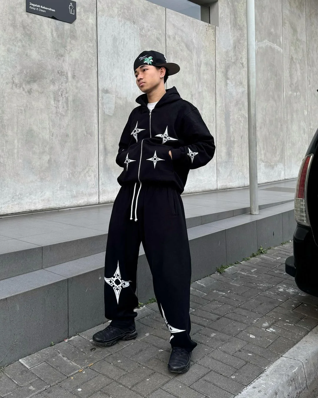 Aonga Hip Hop Dart Print Oversized Zip Up Hoodie Sweatpants Two Piece Set Y2K Clothes Tracksuit Men Casual Pants Tops Men Clothing aonga