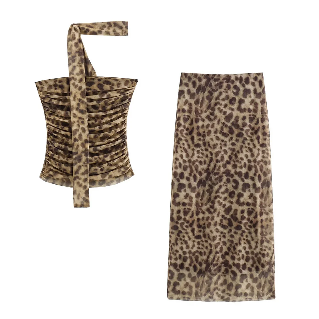 Nigikala Nigikala Summer New Women's Animal Patterned Mesh Tsets + Half-Dress Two Sets