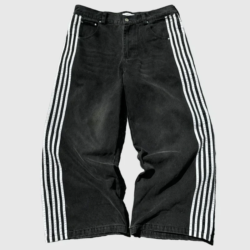 Maklawn Y2K High Quality Vintage Jeans Harajuku Striped Embroidered Baggy Jeans Goth Men Women Hip Hop Streetwear Casual Wide Leg Pants