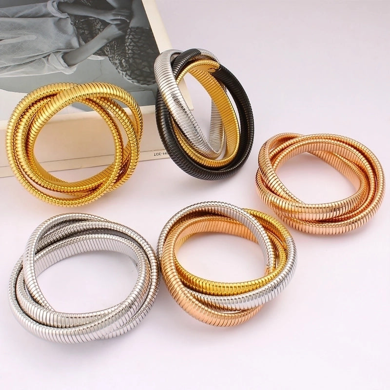 Vacation Minimalist Round 304 Stainless Steel 18K Gold Plated Bangle In Bulk