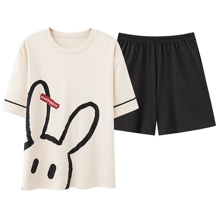 Bunny Print Summer Cotton Pajamas Set - Modakawa modakawa