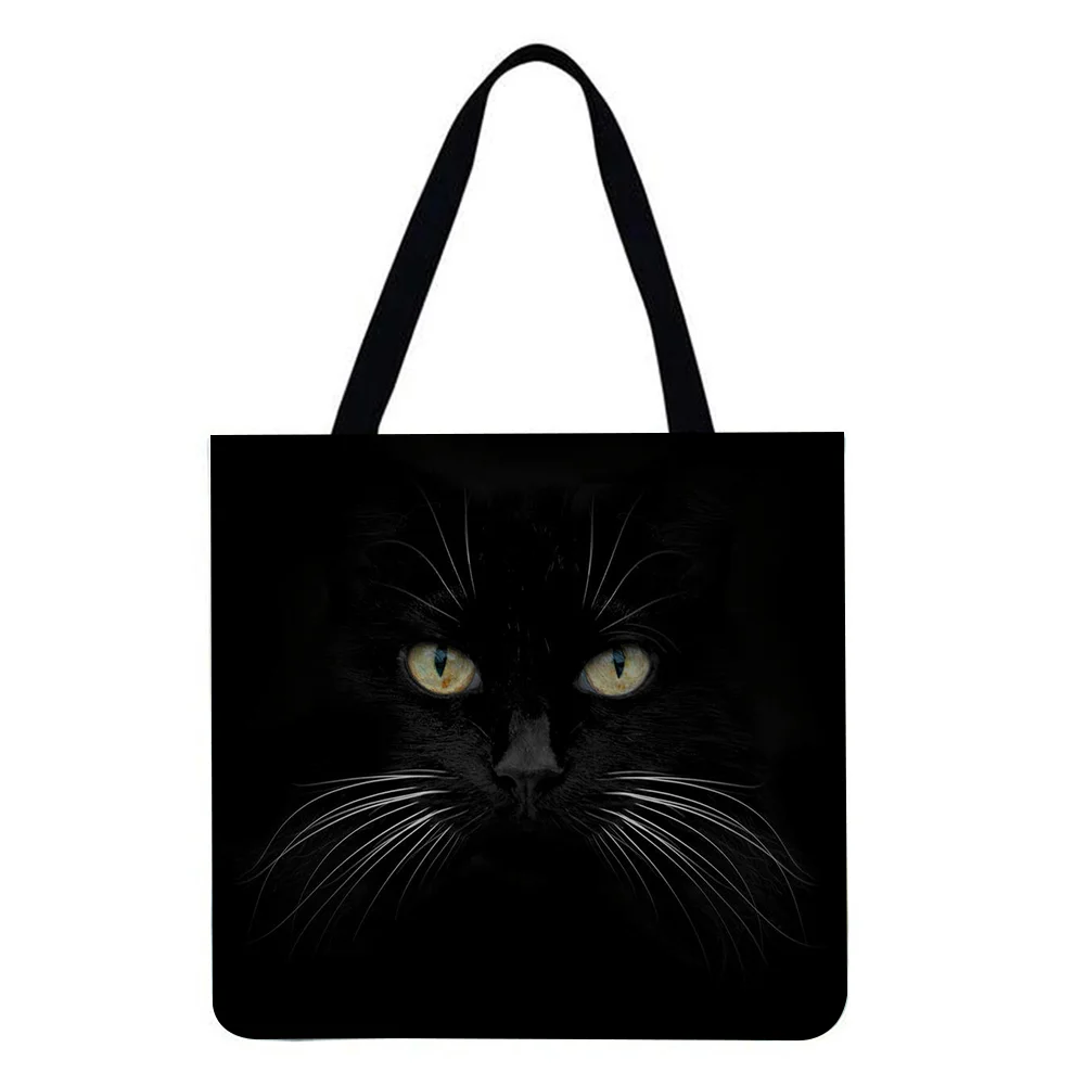 Linen Tote Bag-Black cat