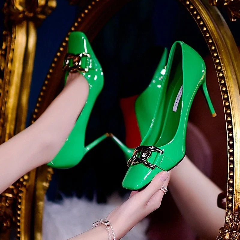 2021 Brand Women White Green Heels Pumps Scarpins Luxury Office Ladies Designer Prom Stiletto 8cm High Heels Dress Party Shoes