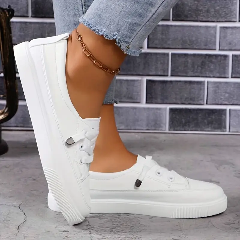 womens white lace up flat shoes breathable soft insole synthetic cover upper rubber sole     for casual formal     footwear classic   fabric lined interior details 3
