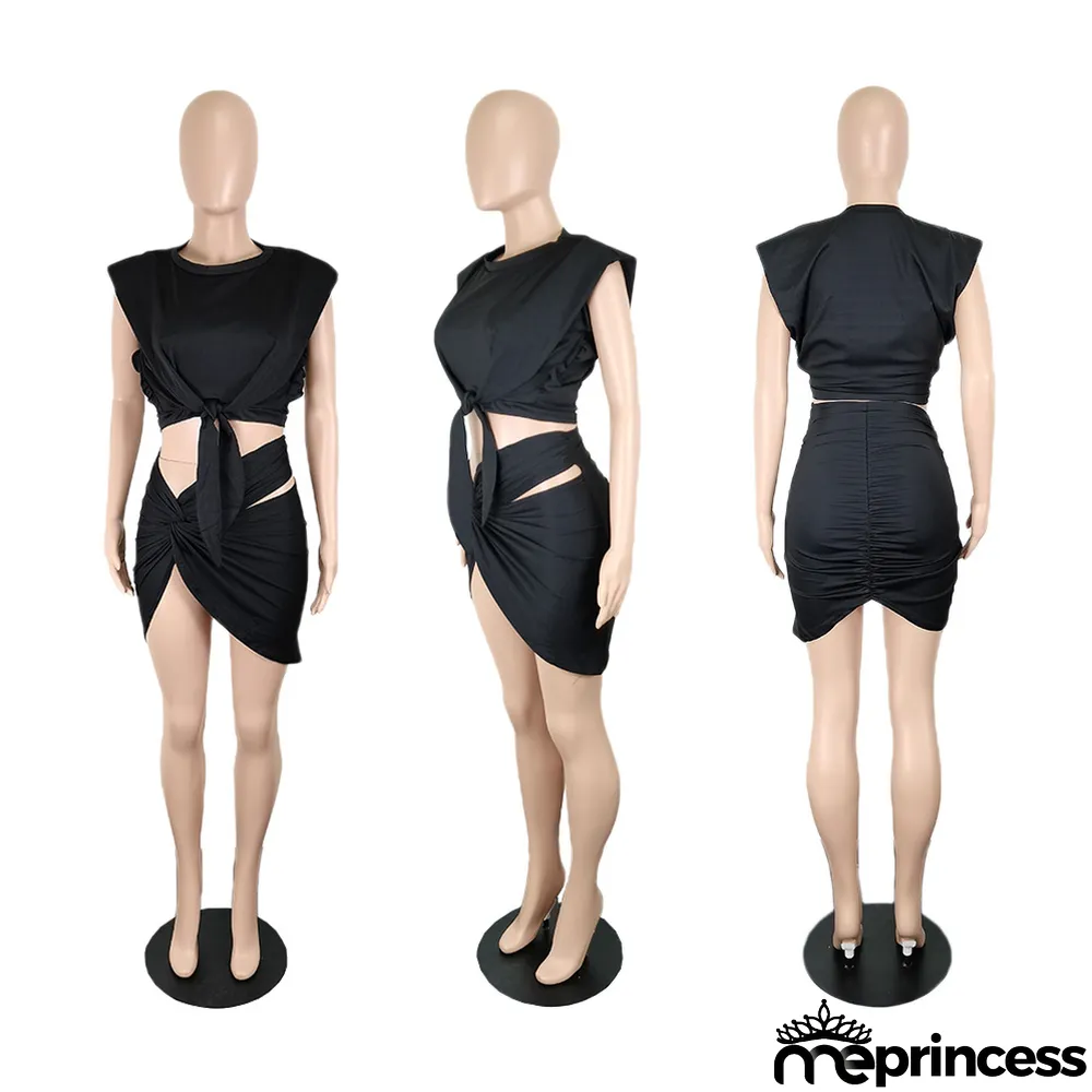 Sexy Fashion Sleeveless Top Skirt Two Piece Set