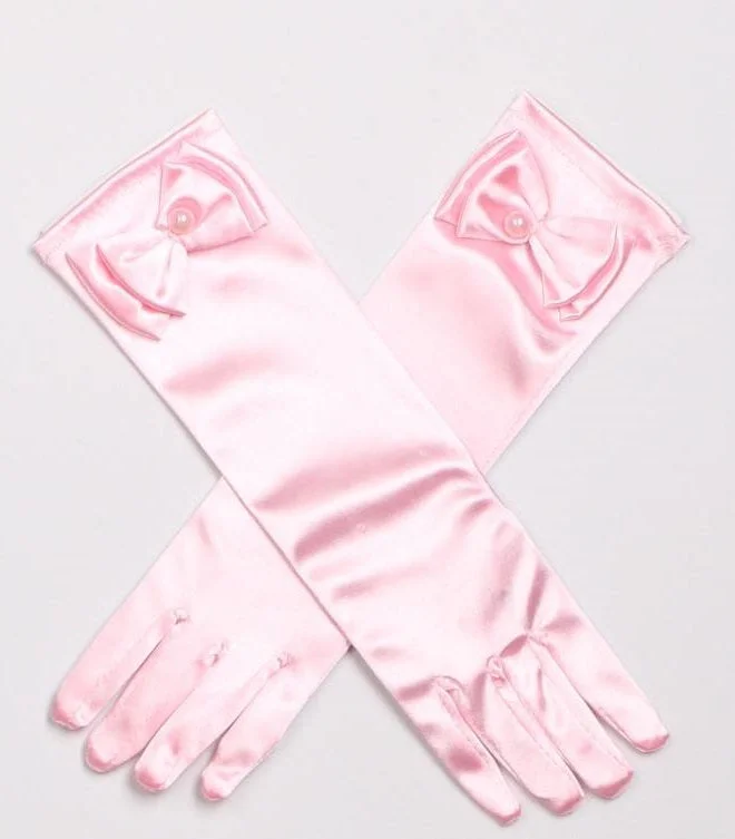 Halloween Accessories Kids Girl Princess Aurora's Bowknot Gloves Pink-elleschic
