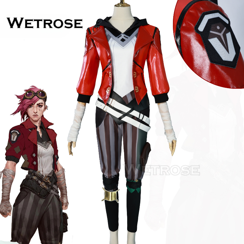 [Wetrose] Pre-Order Vi Arcane Red Outfit Cosplay Costume Wig Full Set