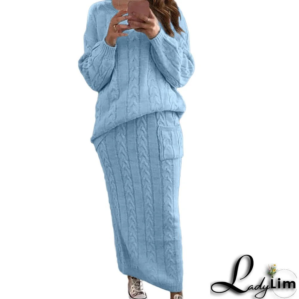 Autumn and winter women's fashion twist sweater suit set