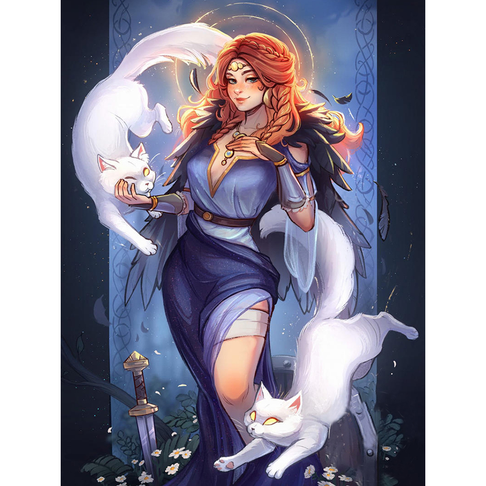 White Cat Girl 30*40cm(canvas) full round drill diamond painting