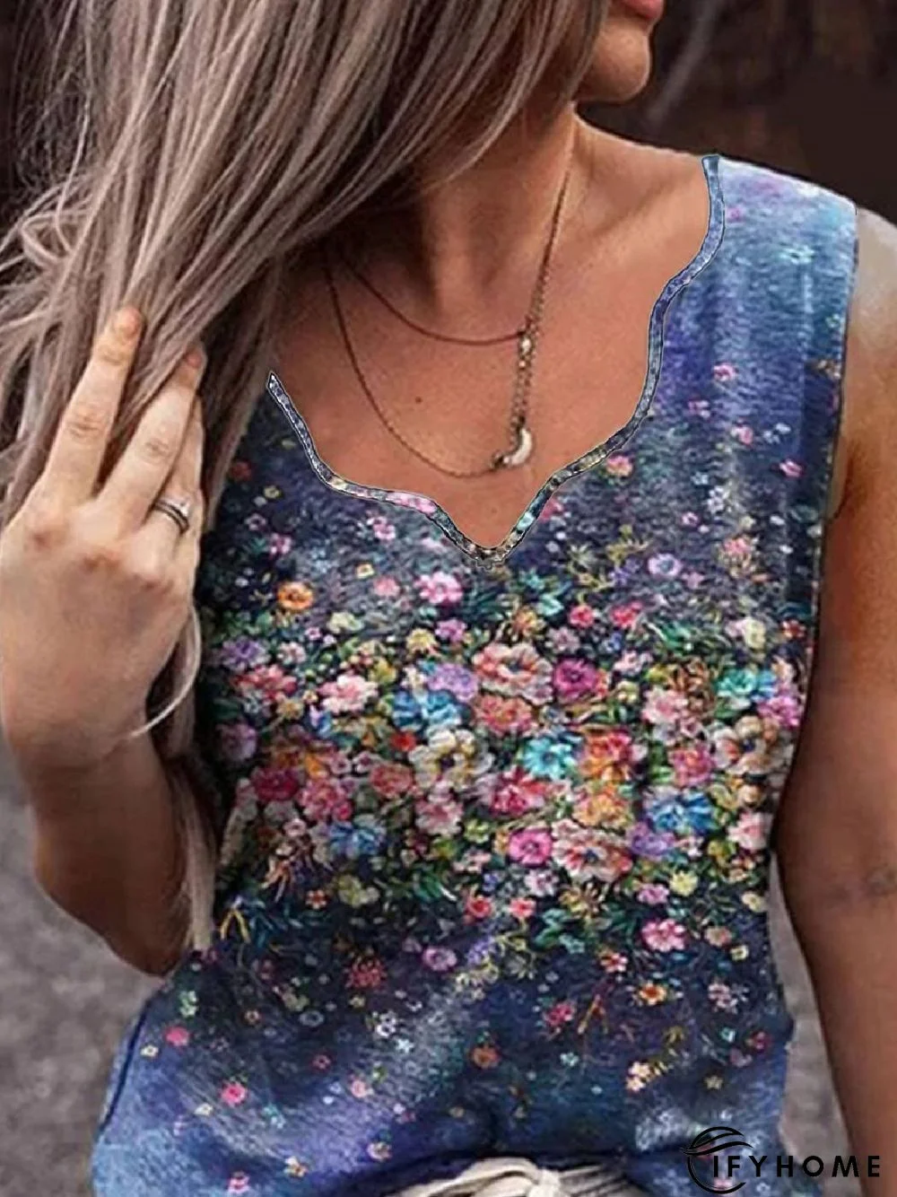 Casual V Neck Floral Floral-Print T-shirt | IFYHOME