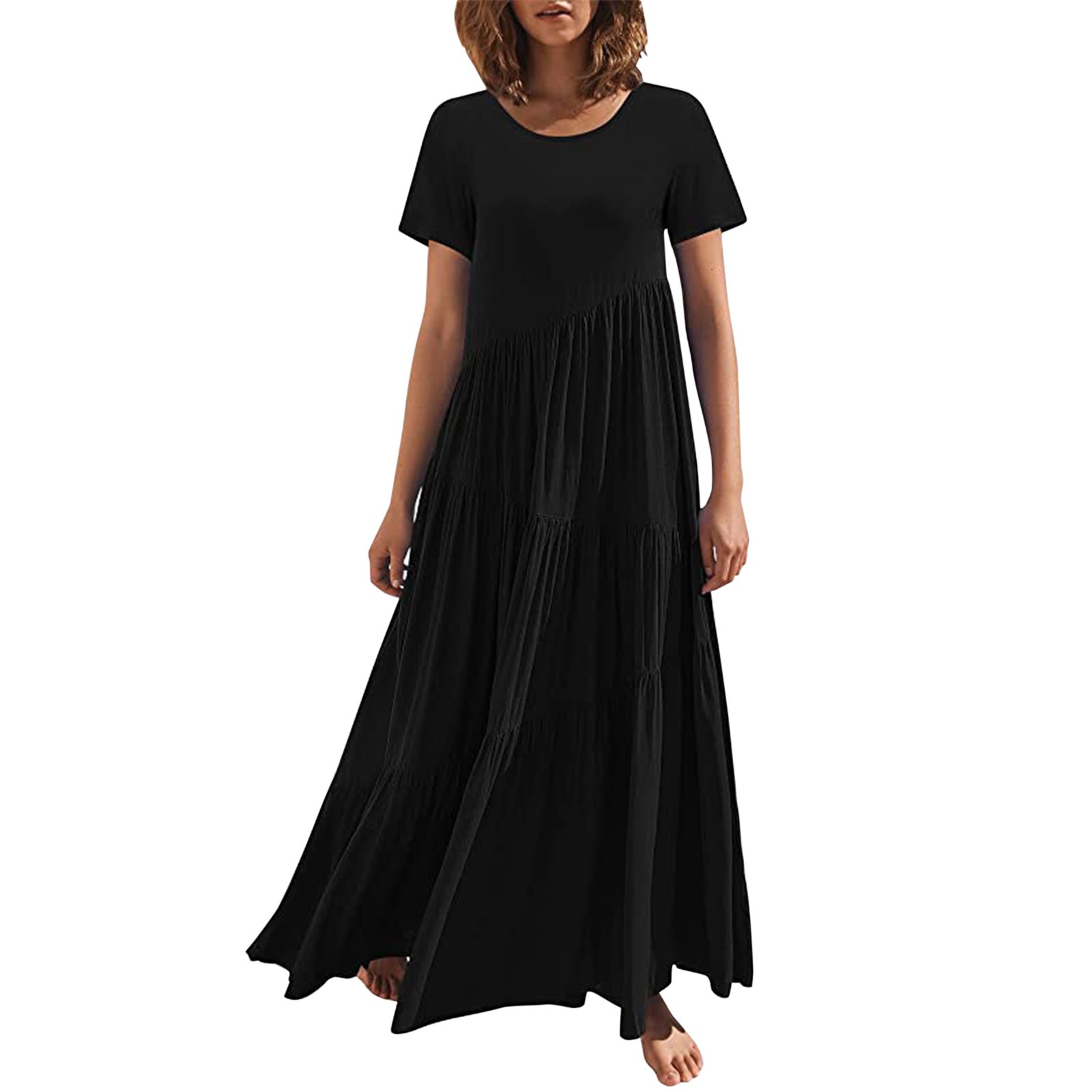 Qinice event dresses for women luxury Women's Loose Flowy Long Dresses Short Sleeve O Neck Asymmetric Swing Tiered Beach Maxi Dress Casual Tshirts Dresses For Women