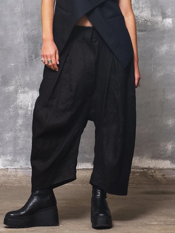 Cotton and Linen Solid Color Straight Cropped Pants hjn Shicloths