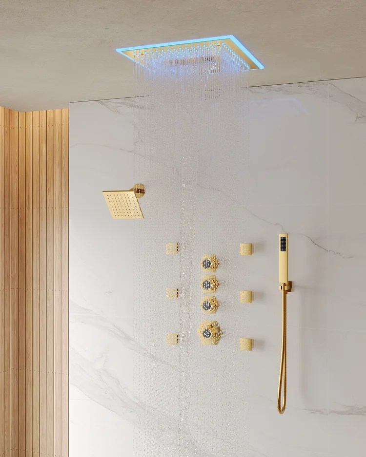 Dual Shower Heads Ceiling Mount LED Music Shower System SFS-1049-GD16