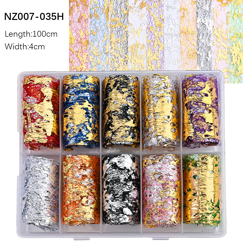 Kissbake 10pcs 4x100cm Nail Transfer Foil Paper Sticker Set Luxury Foil Nails Logo Transfer Nail Stickers Designer Fashion Nail Art Decal