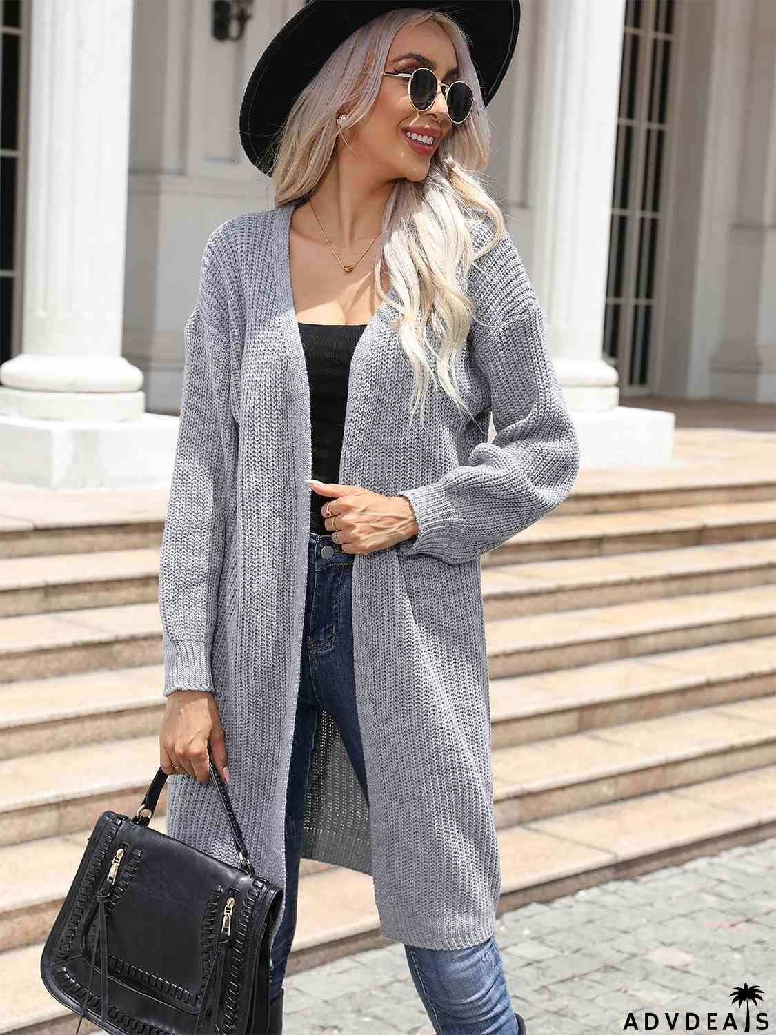 Open Front Dropped Shoulder Longline Cardigan
