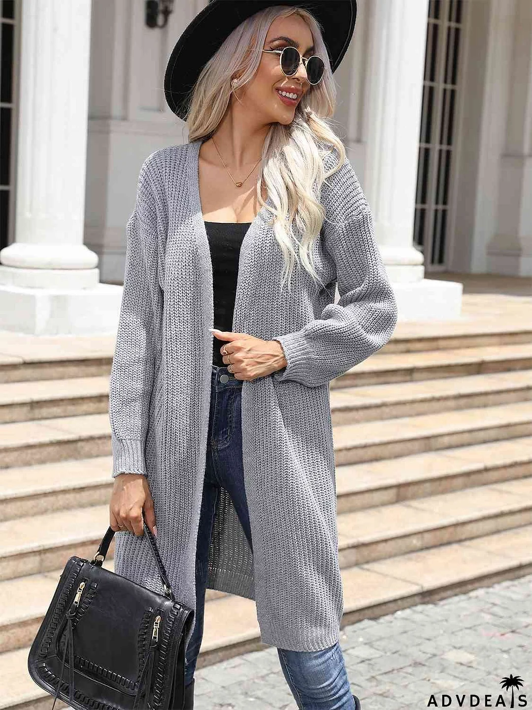 Open Front Dropped Shoulder Longline Cardigan