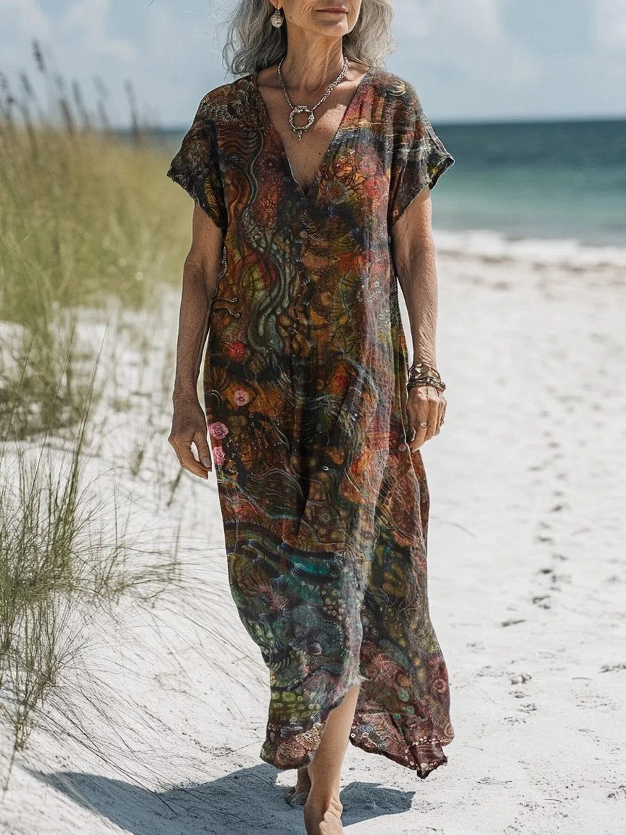 Abstract Psychedelic Art Printed Women's Pocket Cotton Dress