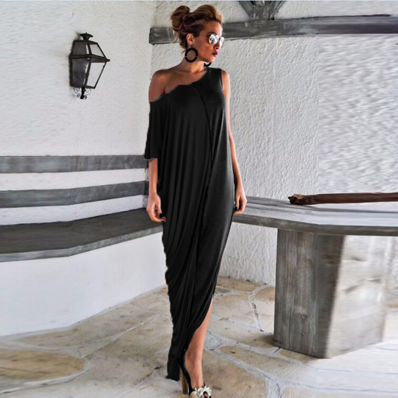 Casual Loose Off Shoulder Ladies Irregular Maxi Dress