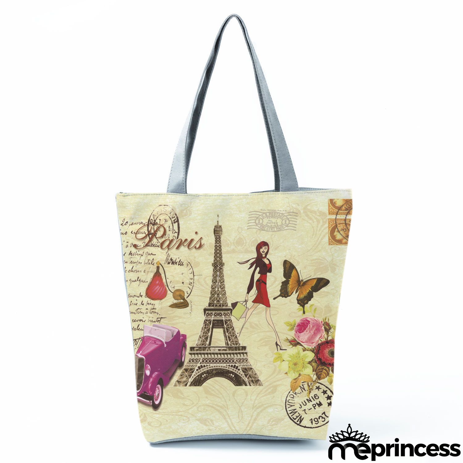 Women's Eiffel Tower Butterfly 3D Print One Shoulder Shopping Bag