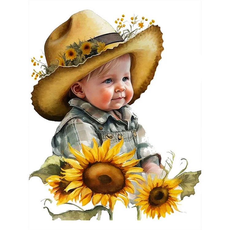Sunflower Cowboy Kids 30*40CM(Canvas) Full Round Drill Diamond Painting gbfke