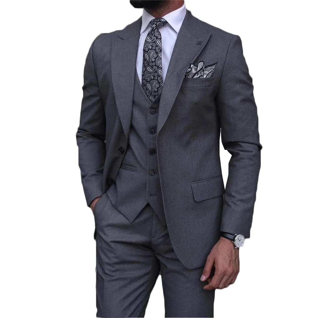 Inongge Classic Grey Men Suits Business Peak Lapel  Slim Fit Prom Wedding Groom Costume Homme Tuxedos Terno Masculino Blazer 3 Pieces