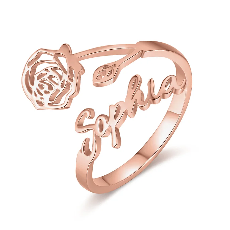 Rose Name Ring Personalized June Birth Flower Ring for Her