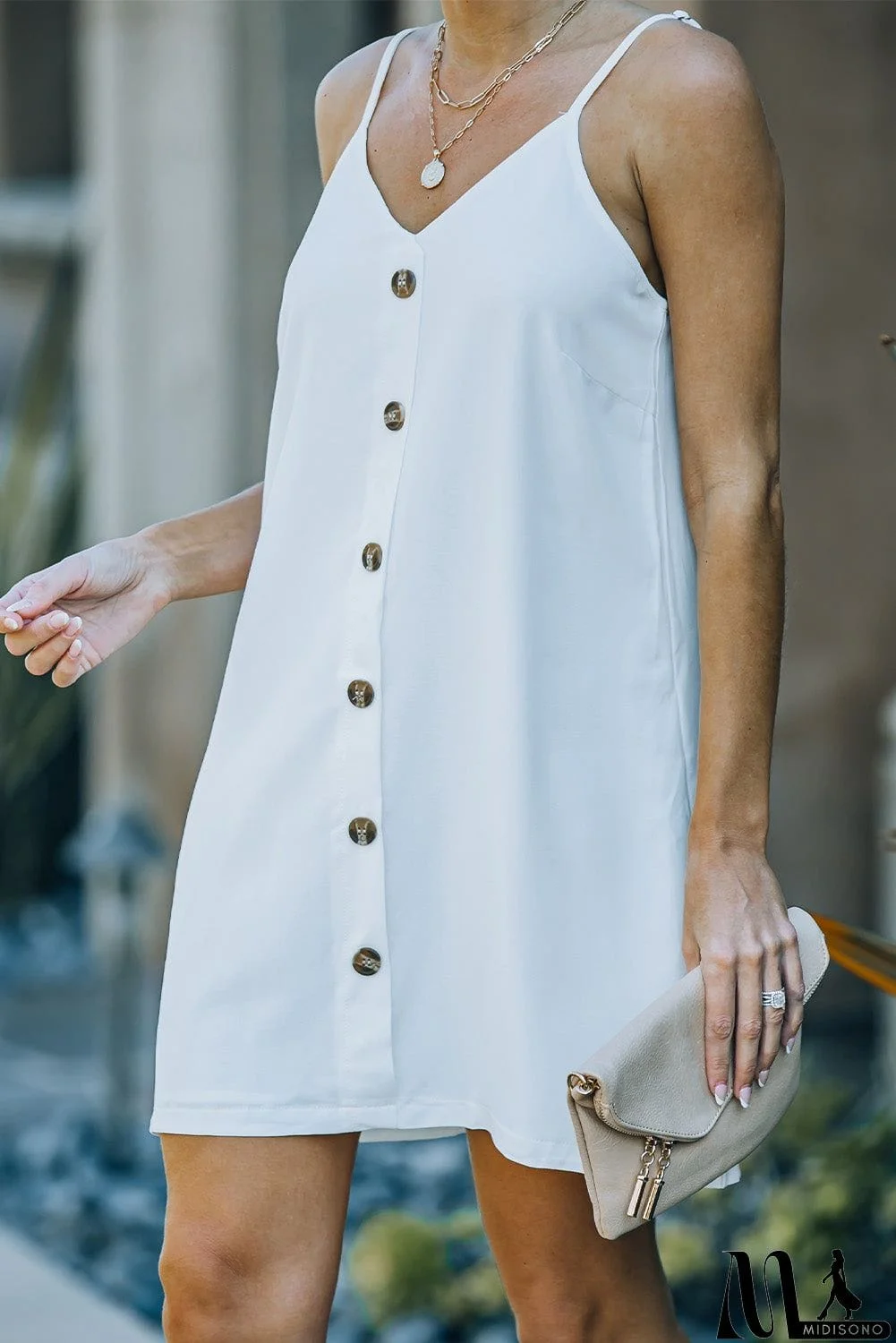 MidiSono - Buttoned Spaghetti Strap Dress