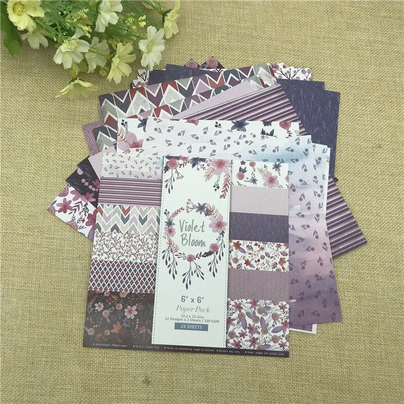 24 sheet 6 X6 Violet Bloom of the flower patterned paper Scrapbooking paper pack handmade craft paper craft Background pad