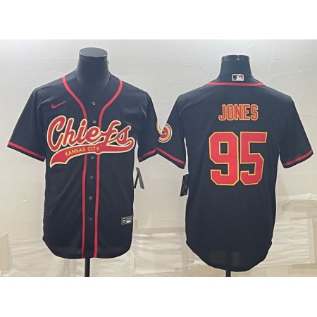 Men's Kansas City Chiefs #95 Chris Jones Black With Patch Cool Base Stitched Baseball Jersey 5WSH