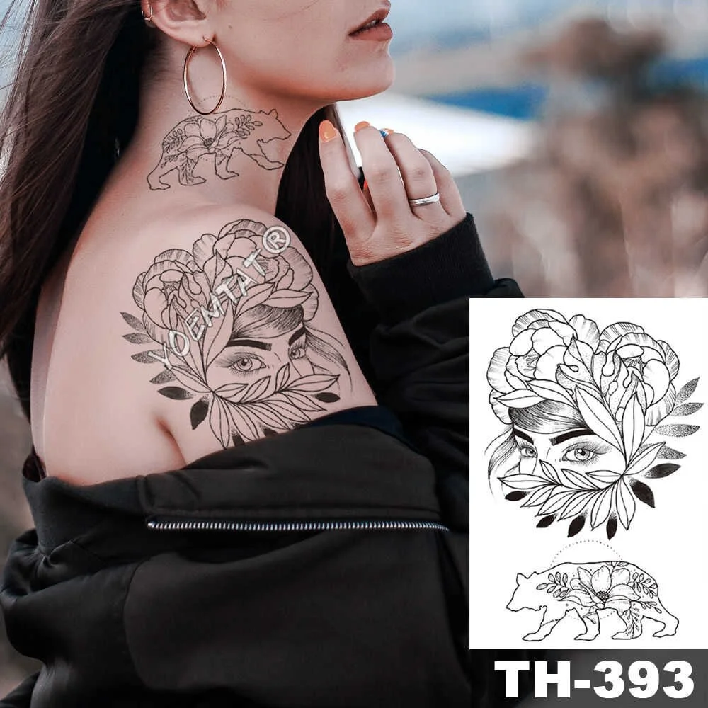 Heart shaped Clock Jewel Rose Waterproof Temporary Tattoo Sticker Black Arm Back Flowers Big Tatto Body Art Fake Tatoo For Women