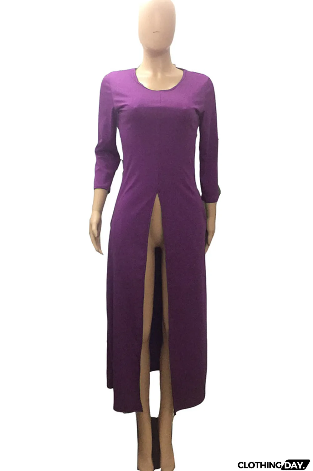 Black Polyester O Neck Nine Sleeves Solid Long Sleeve Tops