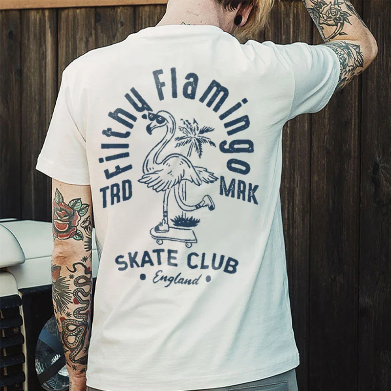 FILTHY FLAMINGO SKATE CLUB White Print T-Shirt