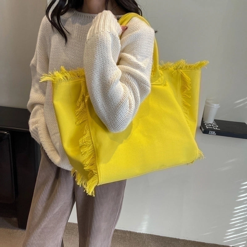 Women’s Canvas Solid Color Basic Streetwear Sewing Thread Square Open Shoulder Bag Square Bag Underarm Bag